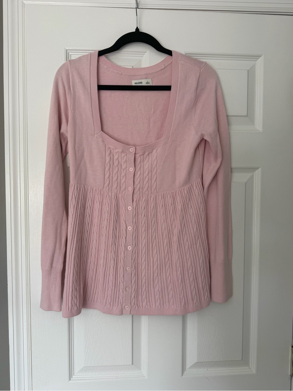 Vintage Hollister Pink Button Front Peplum Sweater Sz L